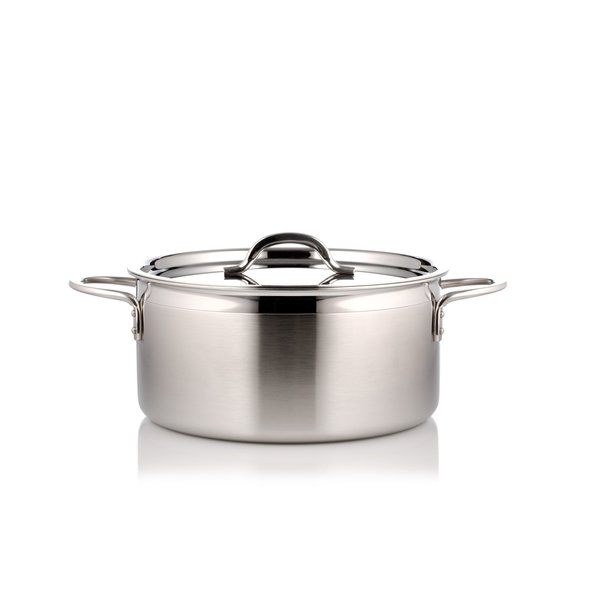 Bon Chef Country French-Two Tone S/S Pot W/Cover 10 1/8"Dia X 4 3/4"H 2Ea 2" Round Handles 5Qt 22 Oz 60303-2ToneSS